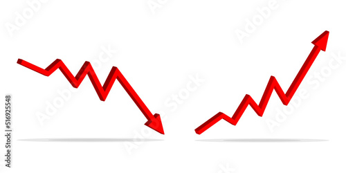 3d Up and Down sign with red arrows vector. Design vector illustration concept of sales bar chart symbol icon with arrow moving down and sales bar chart with arrow moving up.