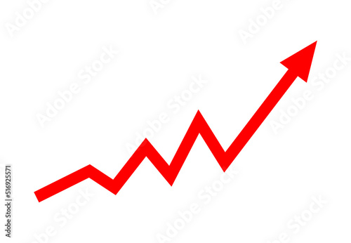 Growing business red arrow on white, Profit red arrow, Vector illustration.Business concept, growing chart. Concept of sales symbol icon with arrow moving up. Economic Arrow With Growing Trend.