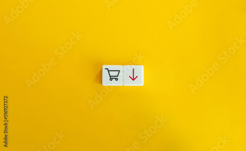 Purchasing Power Loss or Decrease. Inflation Concept and Banner. Icons on Block Letter Tiles on Yellow Orange Background. Minimal Aesthetics.