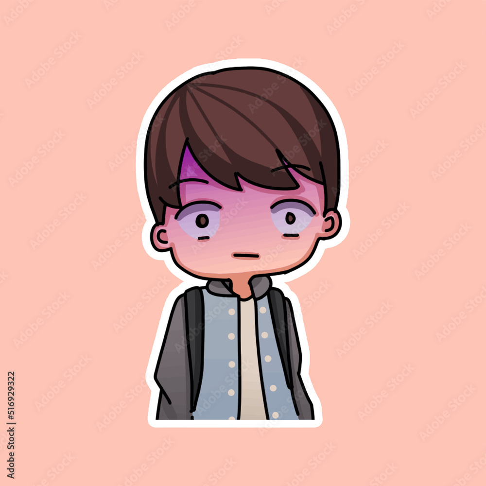 Sticker template with cartoon boy character isolated illustration
