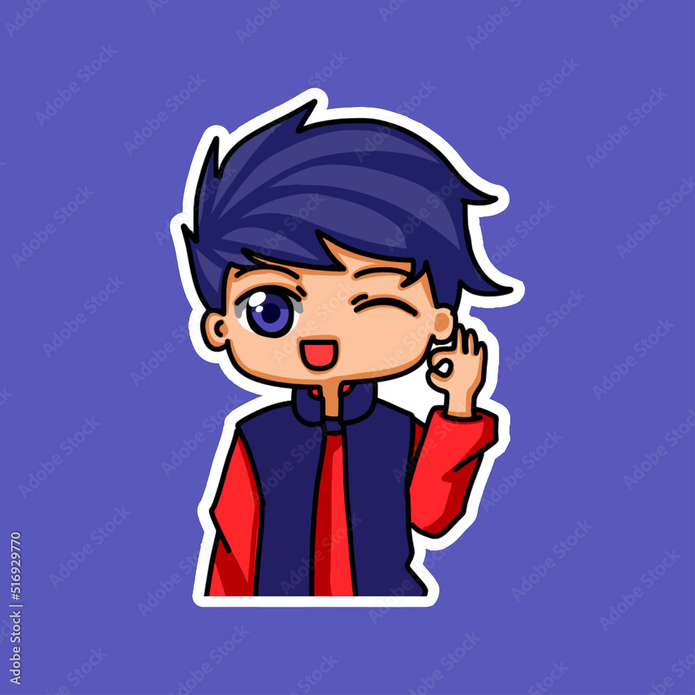 Sticker template with cartoon boy character isolated illustration Sticker template with cartoon boy character isolated illustration