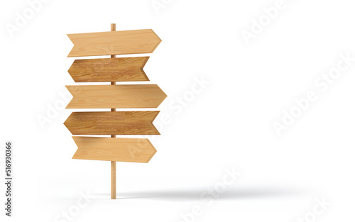 Wooden crossroads signpost isolated from the background with copy space