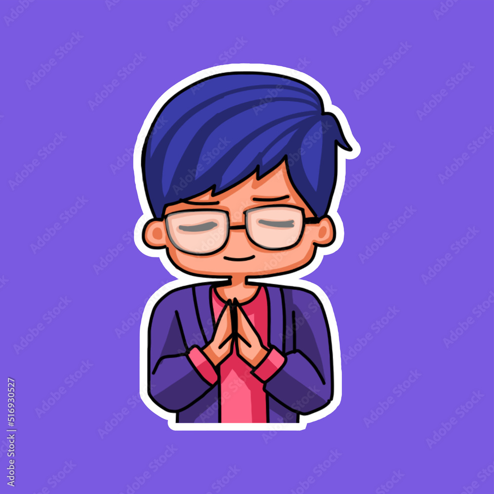 Sticker template with cartoon boy character isolated illustration