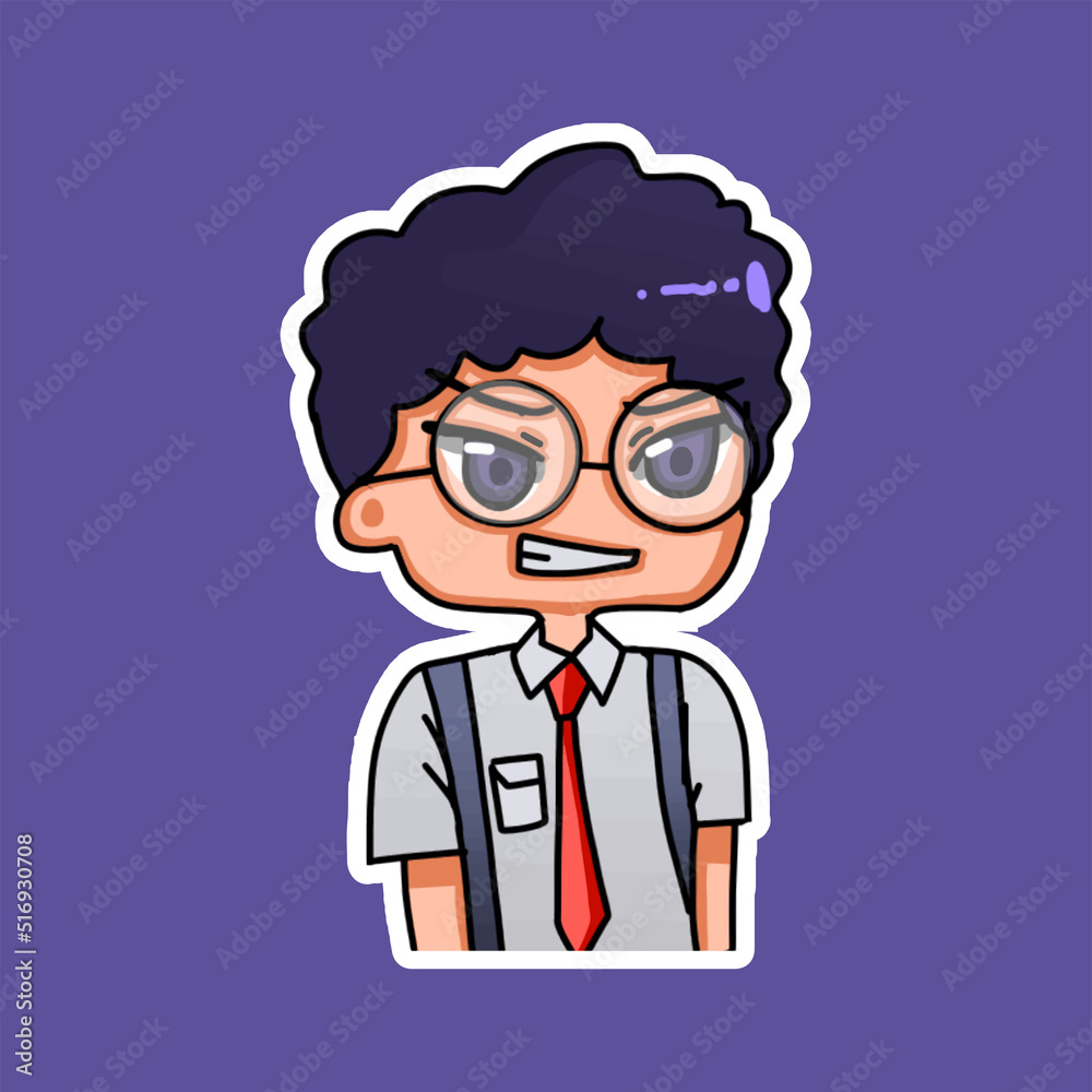 Sticker template with cartoon boy character isolated illustration Sticker template with cartoon boy character isolated illustration
