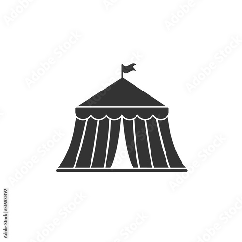 Circus tent with flag. Amusement park concept. Vector illustration isolated on white background. 