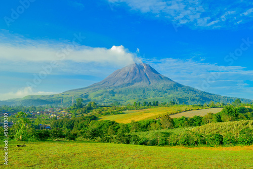 Mount Sinabung - Located in Kabanjahe, Karo Regency. This mountain is still actively emitting hot clouds until now.