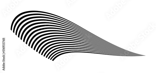 Waving flag as a brush stroke with zebra texture. Vest striped with fabric Black and white stripes curved in a bizarre way with waves curving along the trajectory