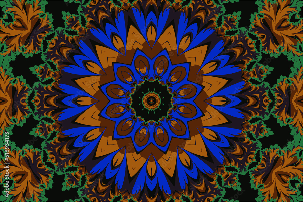 Fractal abstract mandala with a circular ornament in the form of spirals and a beautiful abstract flower in the center Fractal abstract mandala with a circular ornament in the form of spirals and a beautiful abstract flower in the center