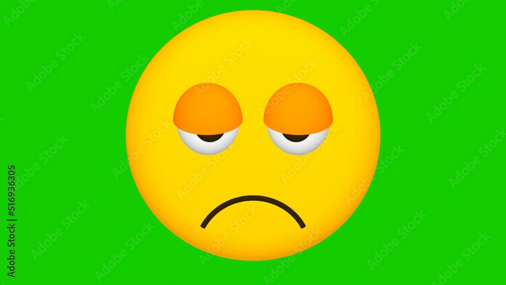 Sad emoji animation on a green background. Animated emoji icons. Sad emoji animation with alpha channel. Key color, chroma-key, alpha channel.
