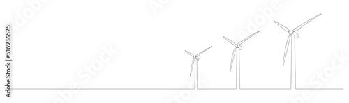 continuous single line drawing of wind turbines, renewable energy line art vector illustration photo