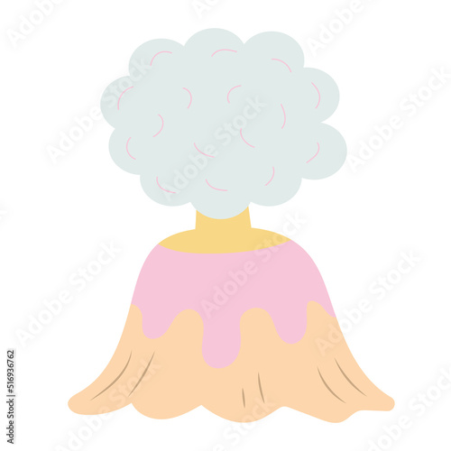 Erupting smoking volcano with lava flowing down. Vector cartoon illustration.