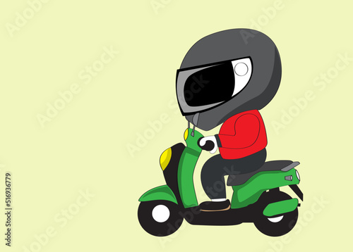 Icon or cartoon character flat style of motorcycle rider, transportation, courier, food delivery services for banner, poster advertising or promotion design. copy space.