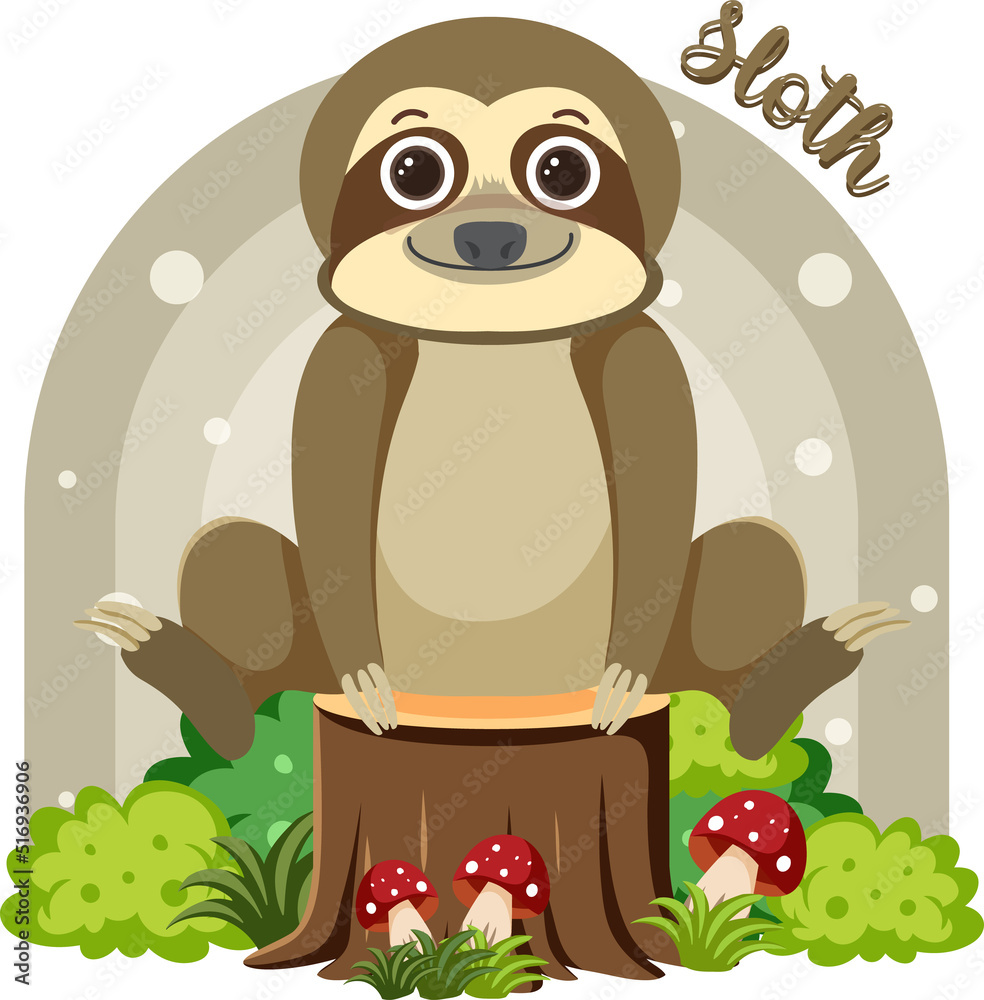 Cute sloth in cartoon flat style