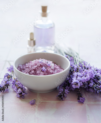 Aromatherapy lavender bath salt and massage oil