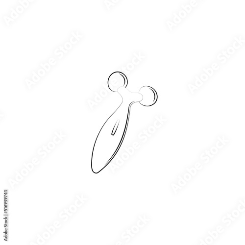 Contour roller for the face. Massage tool for sculpting the skin, boosting lymphatic drainage. Metal cooling device against facial swelling. Beauty skin care equipment gadget. Sketch vector
