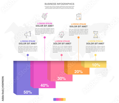 Vector creative infographic of columns bar chart with five options. Modern comparison business table isolated on transparent background. Design timeline with data slide template