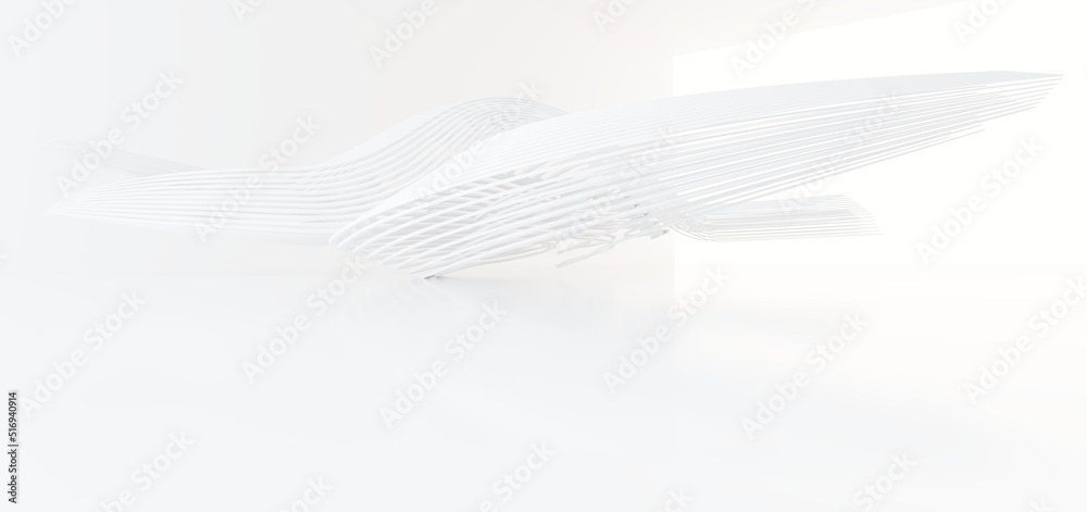 Luxury white abstract architectural minimalistic background. Contemporary showroom. Modern exhibition stand. Empty gallery. Backlight. Polygonal Graphic Design. 3D illustration and rendering.