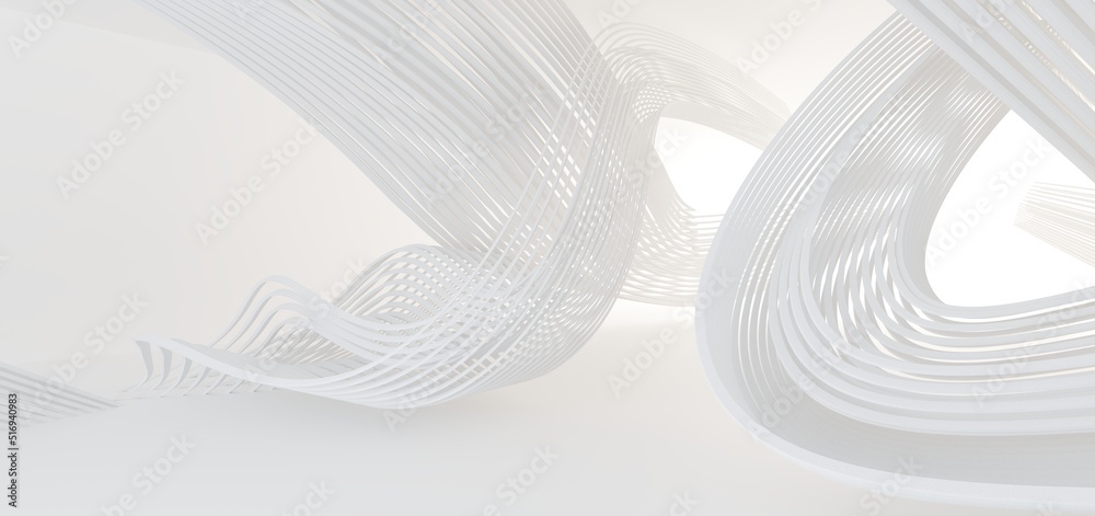 Luxury white abstract architectural minimalistic background. Contemporary showroom. Modern exhibition stand. Empty gallery. Backlight. Polygonal Graphic Design. 3D illustration and rendering.