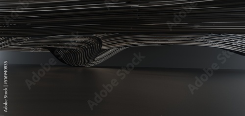 Obraz na płótnie Luxury parametric abstract architectural minimalistic background. Contemporary showroom. Modern black exhibition tunnel. Empty gallery. Neon backlight. Night. Space. 3D illustration and rendering. w salonie