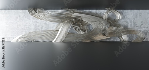 Obraz na płótnie Luxury parametric abstract architectural minimalistic background. Contemporary showroom. Modern black exhibition tunnel. Empty gallery. Stand, table. Interior backlight. 3D illustration and rendering. w salonie