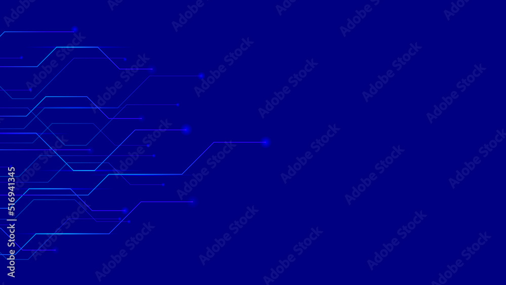 Abstract background using processor chip pattern from left to right and there is a space on the right with the dominant color blue