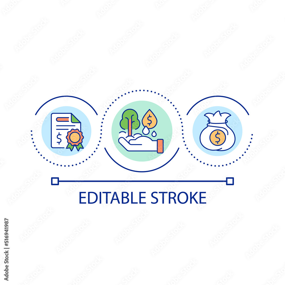 Investment and bond security loop concept icon. Financial problems prevention. Money savings abstract idea thin line illustration. Isolated outline drawing. Editable stroke. Arial font used