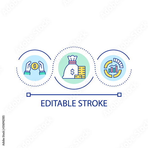 Financial forecasting loop concept icon. Business performance prediction. Estimated profit abstract idea thin line illustration. Isolated outline drawing. Editable stroke. Arial font used