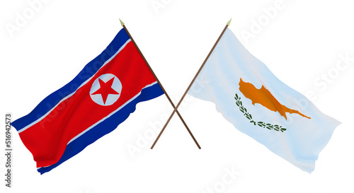 Background for designers, illustrators. National Independence Day. Flags North Korea and Cyprus