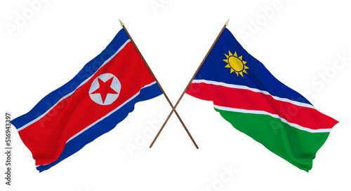Background for designers, illustrators. National Independence Day. Flags North Korea and Namibia