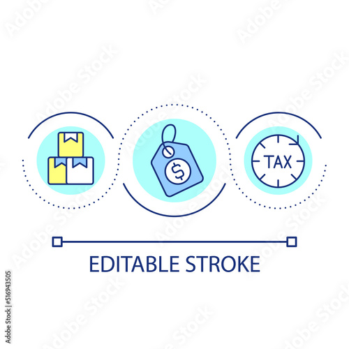 Sales tax loop concept icon. Purchase price allocation abstract idea thin line illustration. Taxable retail sales. Selling goods. Isolated outline drawing. Editable stroke. Arial font used