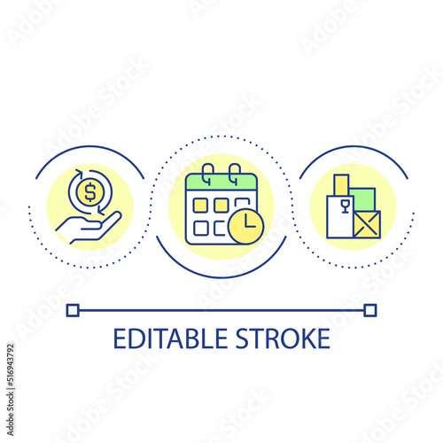 Purchase order processes loop concept icon. Payment terms in procurement cycle abstract idea thin line illustration. Acquiring goods. Isolated outline drawing. Editable stroke. Arial font used