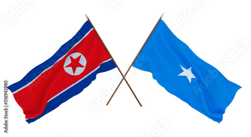 Background for designers, illustrators. National Independence Day. Flags North Korea and Somalia