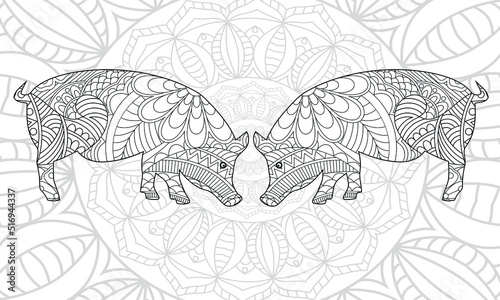 Animal coloring pages for Adults. hand drawing coloring book and page. this is powerful line art for animal chinese coloring pages.