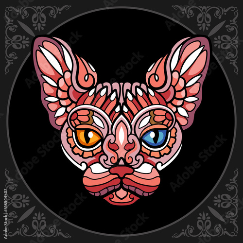 Colorful cat zentangle arts. isolated on black background
