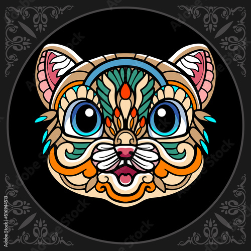 Colorful cat zentangle arts. isolated on black background