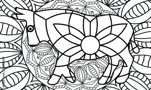 Animal coloring pages for Adults. hand drawing coloring book and page. this is powerful line art for animal chinese coloring pages.