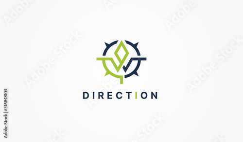 Abstract Compass Logo with Initial Letter W. Yellow and Blue isolated on White Background. Usable for Business and Branding Logos. Flat Vector Logo Design Template Element.