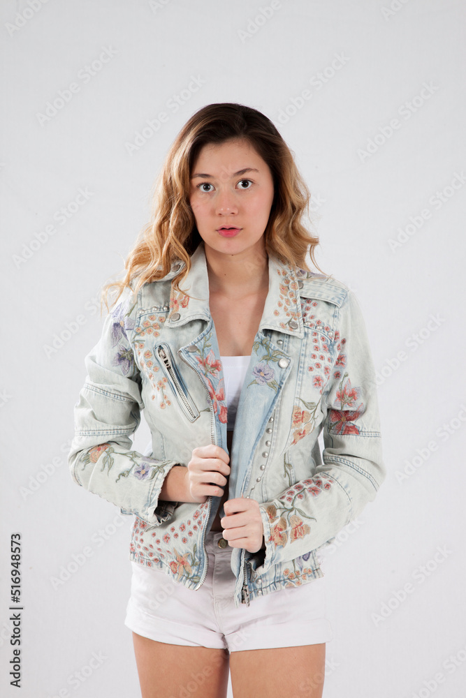 Cute woman in a jean jacket