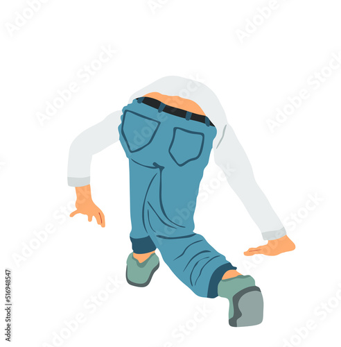 Clumsy man slipped on the slippery floor vector illustration isolated on white background. Boy fall down accident, wet floor danger, he holds on ground with hand. Drunk man situation on the street.