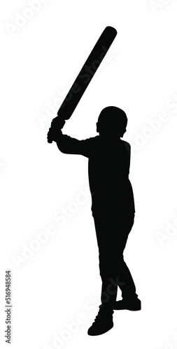 Little angry boy with bat in fight vector silhouette illustration isolated on white background. Kid play game with friend, like a knight with sword in battle. Rubber stick game on children playground.