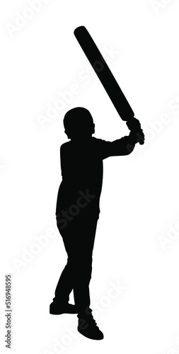 Little angry boy with bat in fight vector silhouette illustration isolated on white background. Kid play game with friend, like a knight with sword in battle. Rubber stick game on children playground.