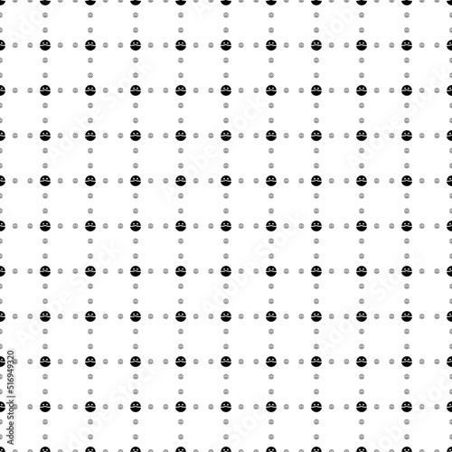 Square seamless background pattern from black masked face symbols are different sizes and opacity. The pattern is evenly filled. Vector illustration on white background