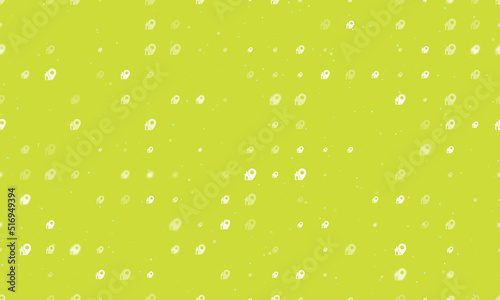 Seamless background pattern of evenly spaced white real estate location symbols of different sizes and opacity. Vector illustration on lime background with stars