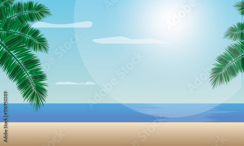 Grafika nadmorskiego krajobrazu, plaża, morze, piasek oraz wakacje w ilustracji wektorowej photo