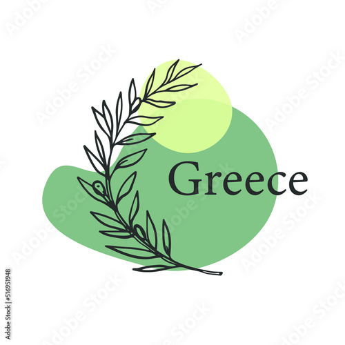 Green colorful design of logo of Greece with olive branch isolated on white background
