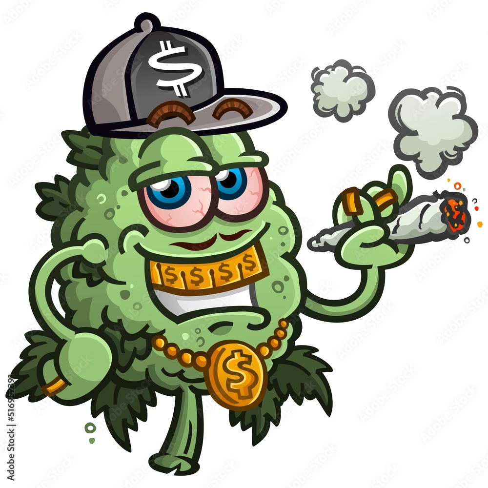 Urban style hip hop marijuana bud cartoon character sporting swag and
