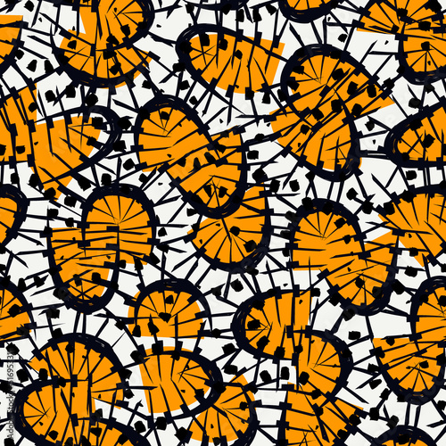 African style seamless pattern. Bright ethnic, tribal ornament. Floral motif ornamental background. Ankara wax inspired fabric, cloth, textile print, digital paper