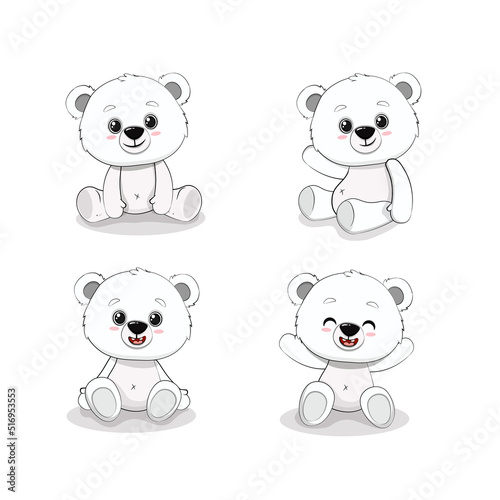 Set of cute cartoon polar bear. Teddy bear with different emotions