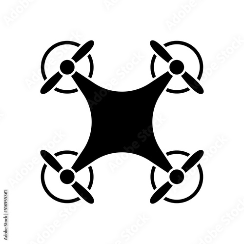 Drone Aerial Black Silhouette Icon. Quadcopter on Remote Radio Control Glyph Pictogram. Unmanned Military Copter Flat Symbol. UAV Aircraft Photo Camera Sign. Drone Icon. Isolated Vector Illustration