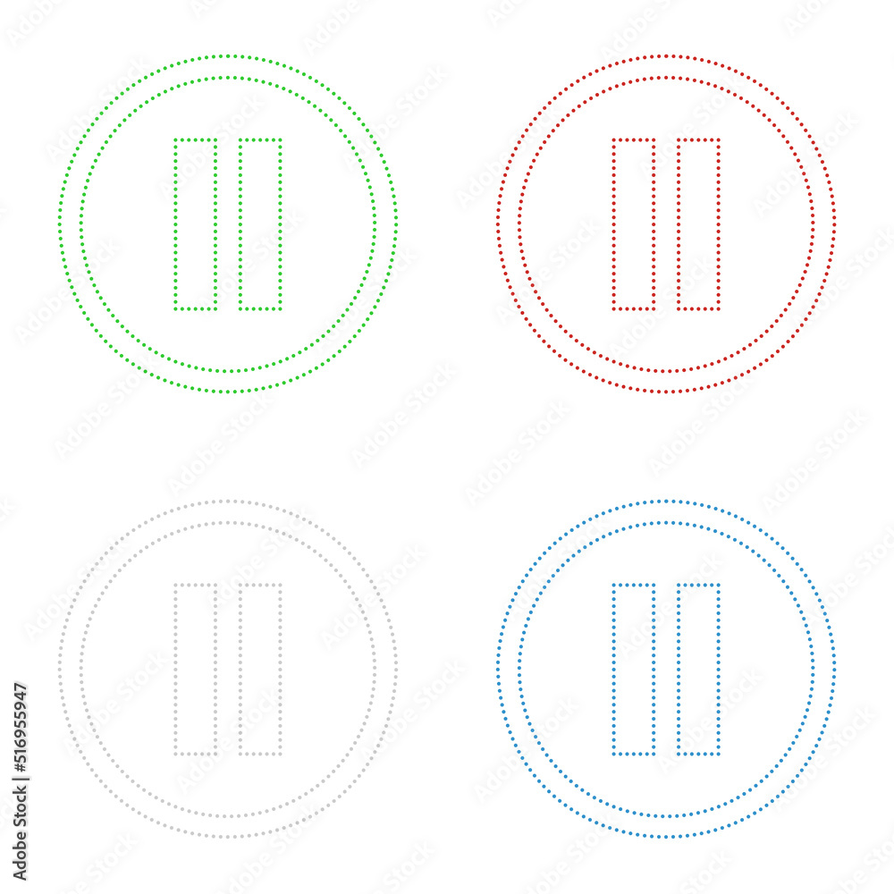 Set of dotted pause button icons on white background. Vector illustration. Set of dotted pause button icons on white background. Vector illustration.